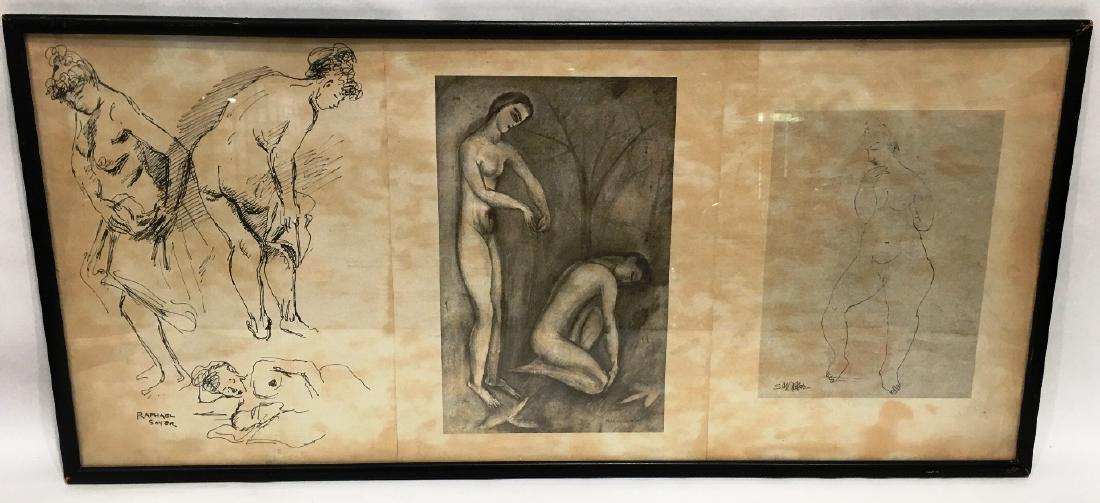 3 NUDE SCENES: 2 PRINTS: MAX WEBER AND S. MADLER, 1 ORIGINAL BY RAPHAEL SOYER (1899-1987)