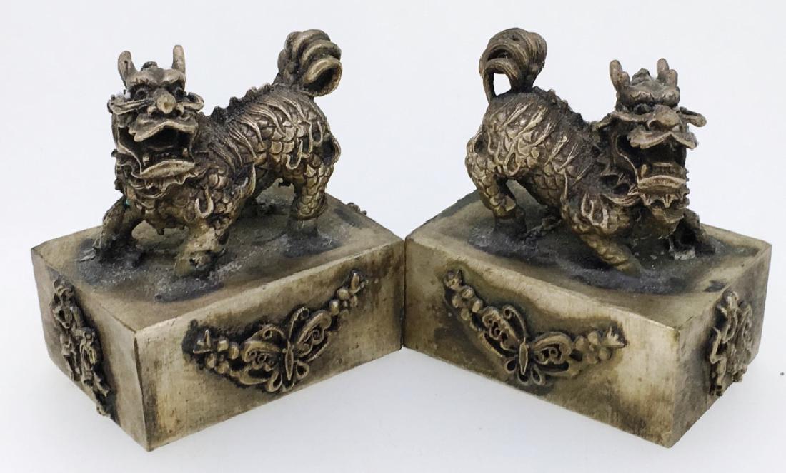 PAIR ORIENTAL FOO DRAGONS: 2" X 1.75", BRASS