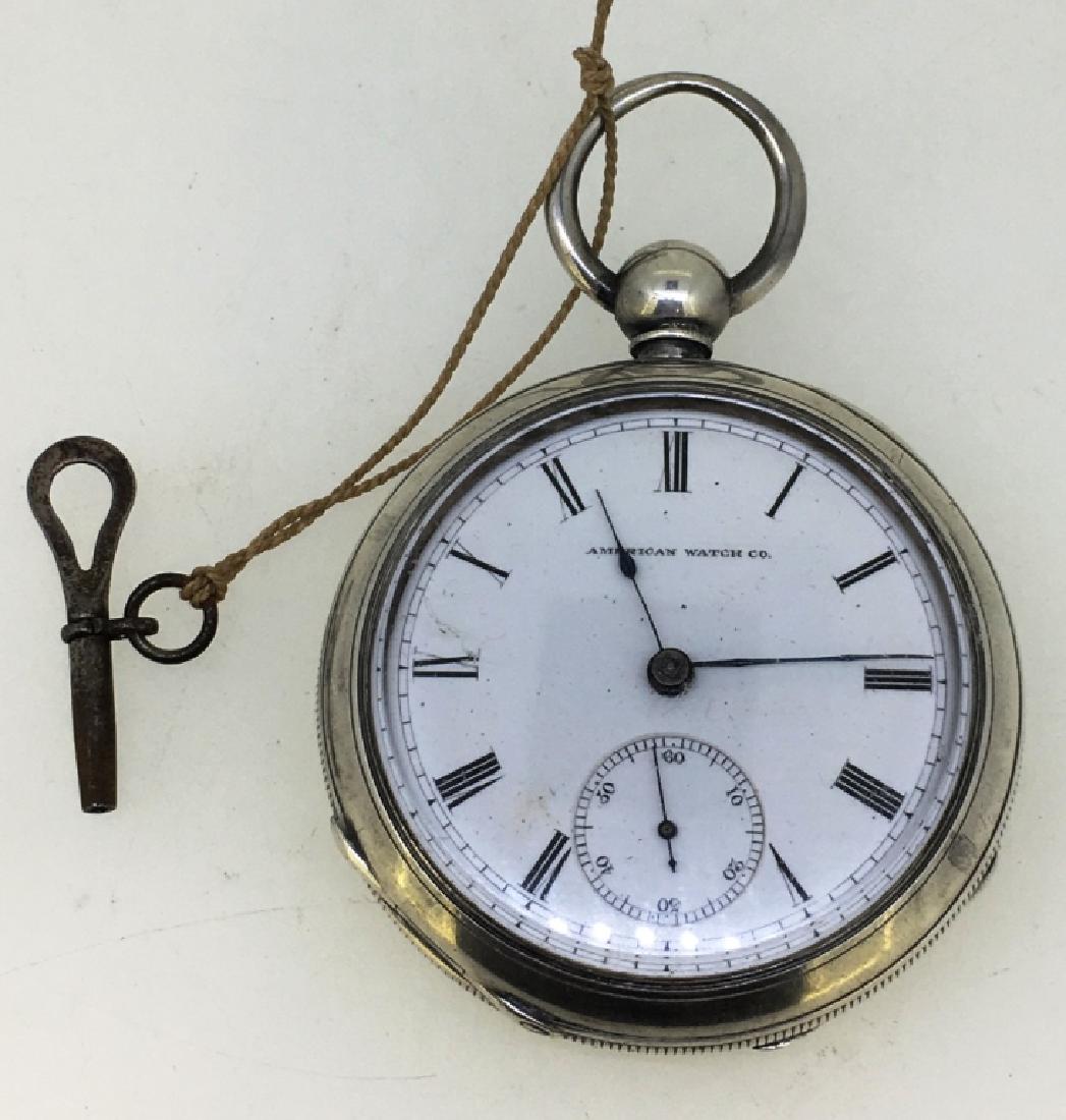 AMERICAN WATCH CO. Wm. ELLERY POCKET WATCH: STERLING SILVER CASE, HAS KEY, CIRCA 1878, ADJUSTED, 18s, 11j, SN: 1124705
