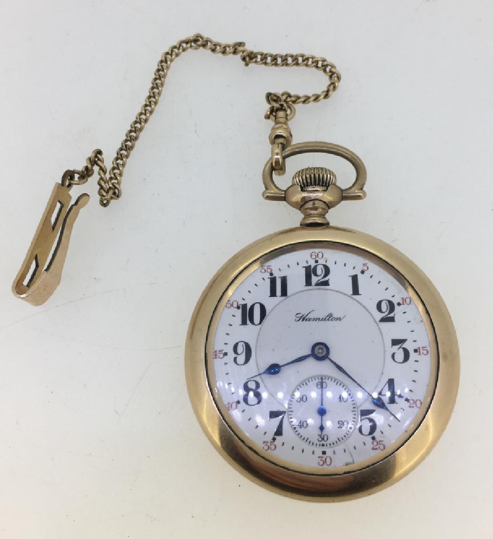 HAMILTON POCKET WATCH: SN: 1547353, 21j, 16s, GRADE: 992, ADJUSTED 5 POSITION, DOUBLE ROLLER, ADJUSTED TEMPATURE, RAILROAD GRADE, ADJUSTED ISOCHROMISM, NOT RUNNING AT TIME