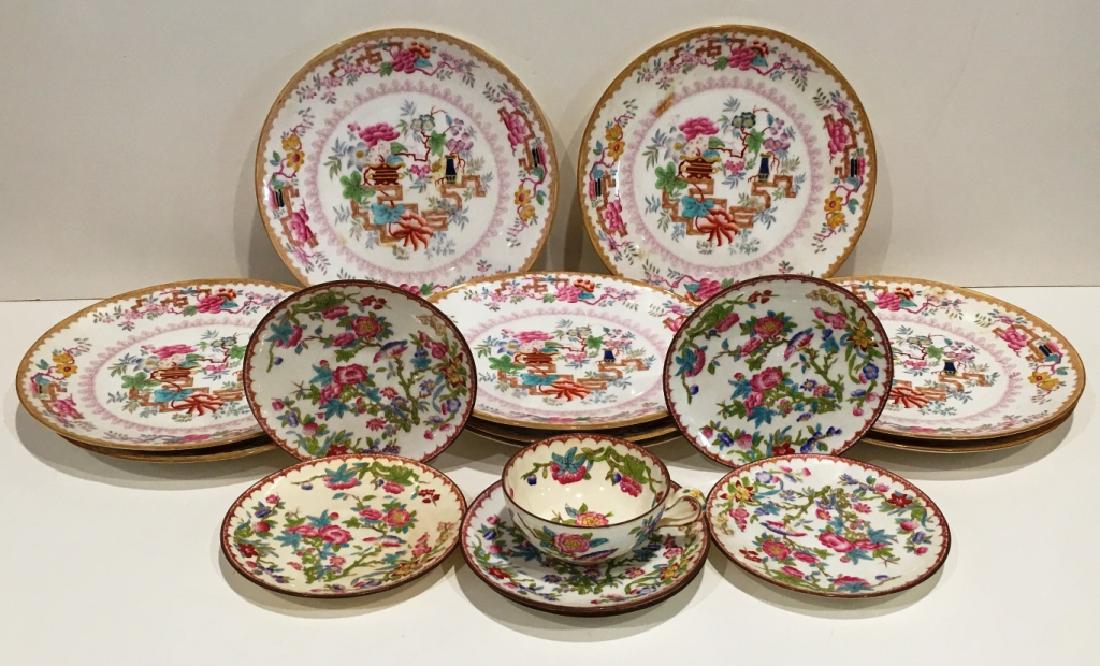 15 PIECES MINTONS BIRKS: PLATES, SAUCERS, CUCKOO PATTERN, 2 PLATES AND 2 SAUCERS ARE AS IS. SEE PHOTO FOR BETTER CONDITION