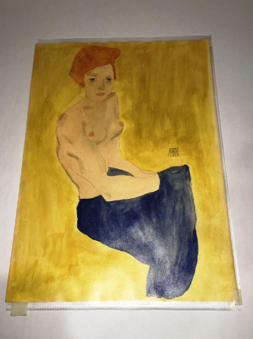 NUDE WOMEN SIGNED EGON SCHIELE 1911 (1890-1918): 11.5" X 16". THESE PAPER PIECES OF ART CAME FROM COLLECTOR AND THERE IS NO FURTHER PROVENANCE.THIS ITEM HAS NOT BEEN AUTHENTICATED, COULD BE REPRODUCTION, PRINT, COPY, ETC. PLEASE DRAW YOUR OWN CONCLU