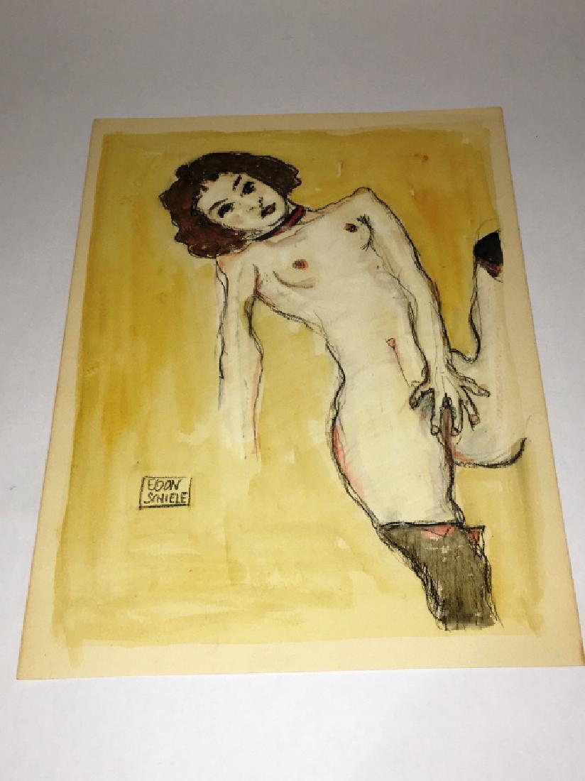 NUDE WOMEN SIGNED EGON SCHIELE (1890-1918): LITHOGRAPH ON PAPER, 10" X 13.75", THESE PAPER PIECES OF ART CAME FROM COLLECTOR AND THERE IS NO FURTHER PROVENANCE. THIS ITEM HAS NOT BEEN AUTHENTICATED, COULD BE REPRODUCTION, PRINT, COPY, ETC. PLEA