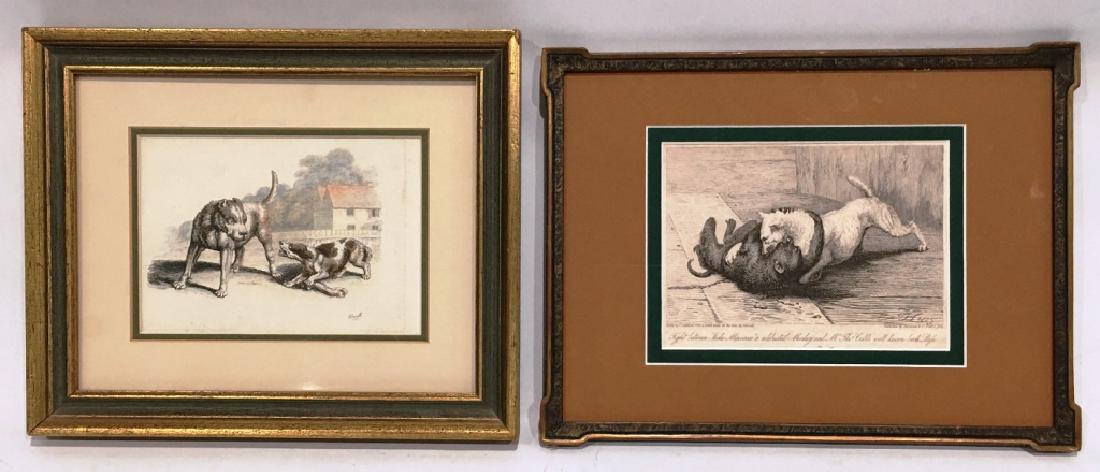 ETCHING AND ENGRAVING OF DOGS: ETCHED BY T. LANDSEER PUBLISHED BY SHERWOOD CO., FROM A SKETCH MADE AT THE TIME BY HIMSELF, FEB 1 1826 AND ENGRAVING BY HOWITT, 2 DOGS FIGHTING, 11.5" X 9.5"