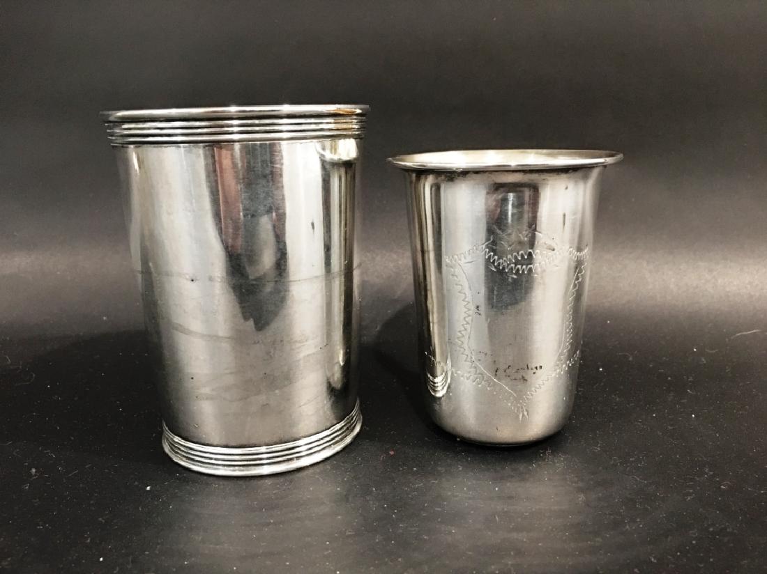 STERLING CUP AND JULIP CUP: BOTH MARKED ON BOTTOM, 4" AND 3.25" TALL, STERLING CUP WEIGHS 104.5g, JULEP CUP WIEGHS 40.1g
