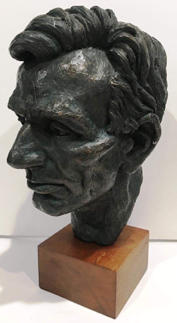 THOMAS HOLLAND ABRAHAM LINCOLN BUST STATUE: POLYCHROME (PLASTER PAINTED BRONZE), 1967, MARKED ON BACK, APPROXIMATELY 15" TALL SITTING ON A 6" X 6" BASE