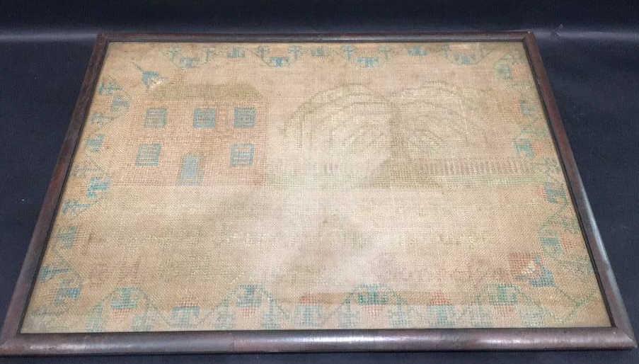 Sampler: States: Margarette Gonselye work ages 13 years Williamsburg May 18, 1822, 13 inches wide by 17 1/2 inches tall