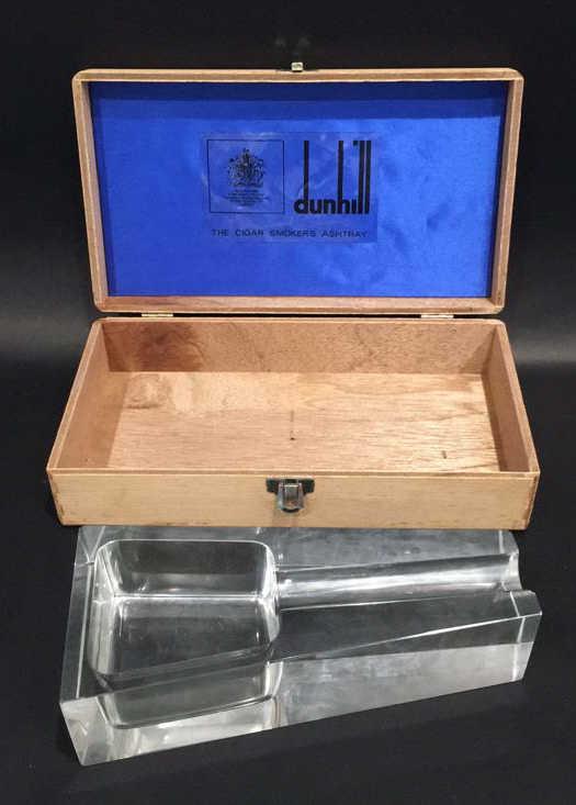 Alfred Dunhill crystal ashtray with box: 8 1/2 inches wide by 4 inches long