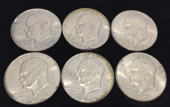 1978 Ike Dollars: Six in number, three 1978-D and three 1978