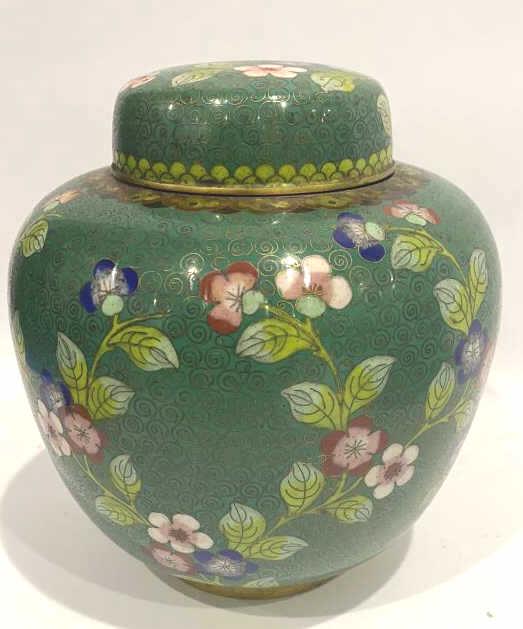 CloisonnÃ© Ginger Jar: 7 inches tall by 6 inches in diameter