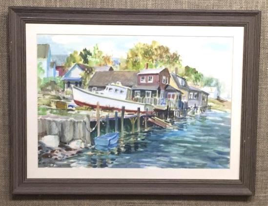 Harbor Scene Watercolor Emmett Fritz (1917-1995): 24.75 inches by 18.75 inches, signed bottom left