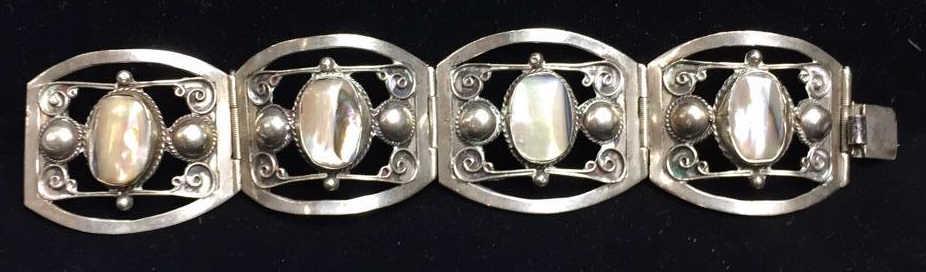 Sterling Mexico Abalone Shell Bracelet: 7 inches, 33.9 grams total weight