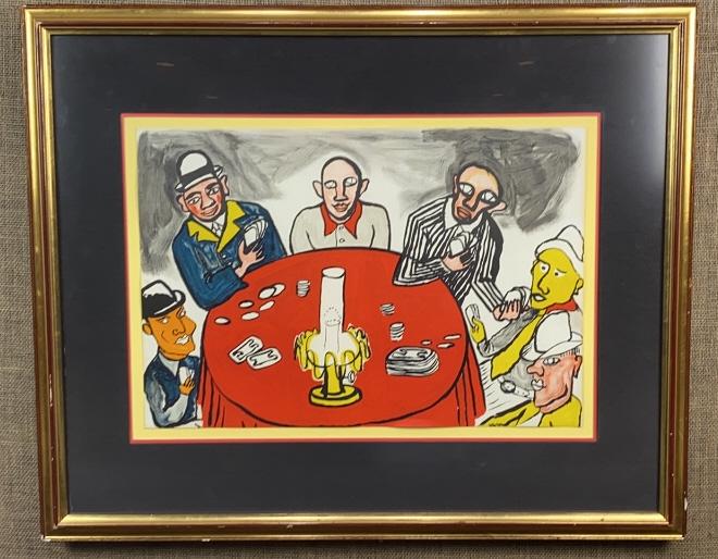 Alexander Calder Orig Litho â€œSix Card Playersâ€: Calder, Alexander (1899-1976), Double page from DerriÃ¨re Le Miroir 1975, unsigned, with origin fold, litho size is 22 x 15 inches, framed 32.5 x 26.5
