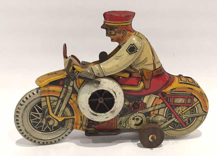 Vintage Marx Tin Toy Wind Up Motorcycle Police: Working, circa 1930â€™s, 8.5 inches tall