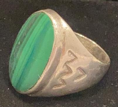 Navajo Malachite Silver Ring: Size 10.5, 18.3 grams, 1 x .5 inches, large