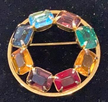 Multi Colored Stone Brooch: 1.5 inches in diameter