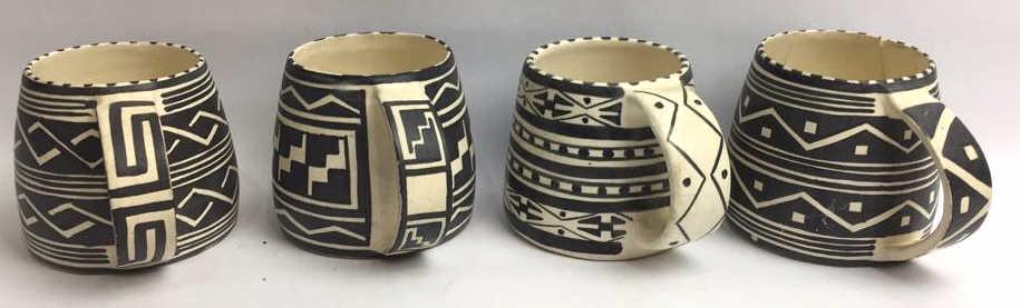 4 Anasazi-style Mugs: Signed JW, as is see photo