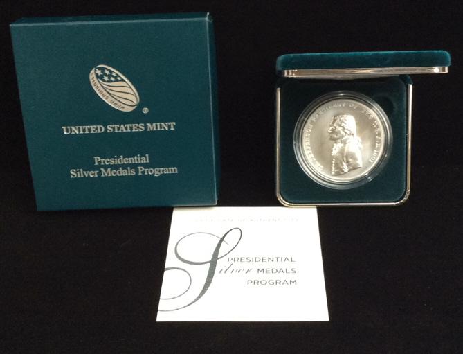Presidential Silver Medal John Adams Coin: With COA and box, see photo