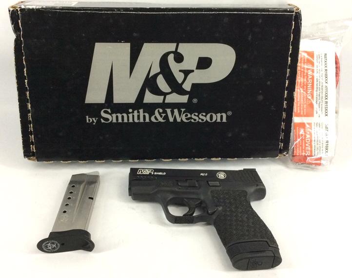 Smith & Wesson M&P Shield M2.0 9mm Pistol: Two magazines, with box and lock, see photo