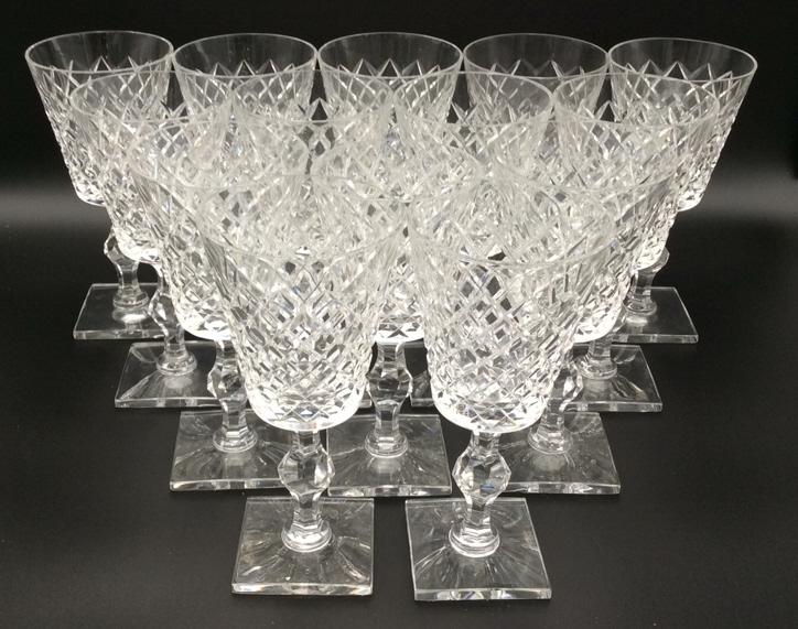 Hawkes Delft Diamond Pattern Claret Wine Glasses: 7.75 inches tall, 14 in total, 3 as is, see photo