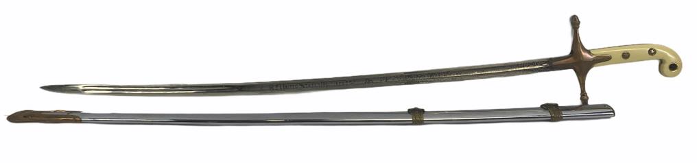 USMC Hilborn & Hamburger Officerâ€™s Sword: Believed to be WWII, possibly Korean War. Both sides of the blade have a lovely low relief pattern with the words "United States Marines" etched in, also etched in name of â€œClarke Bennett”, wi