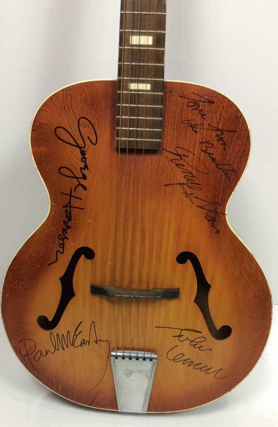 The Beatles Band Signed Guitar w/COA: Vintage Mid 50s Arcadia Double Cut Light Sunburst Guitar, Paul :McCarthy, John Lennon, George Harrison, Ringo Starr, with COA, however authenticity is not guaranteed by the seller please do your own d