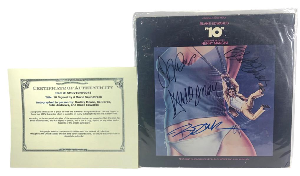 10 Signed Movie Soundtrack: Signed Dudley Moore, Bo Derek, Julie Andrews, and Blake Edwards, With COA, however, authenticity is not guaranteed by the seller please do your own do diligence, the seller is a prominent Manhattan NY