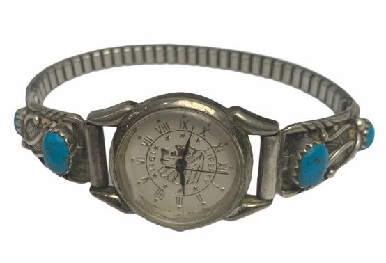 Turquoise Navajo Style Watch: Watch face marked Liberty 1911, 7 inches in diameter, see photo
