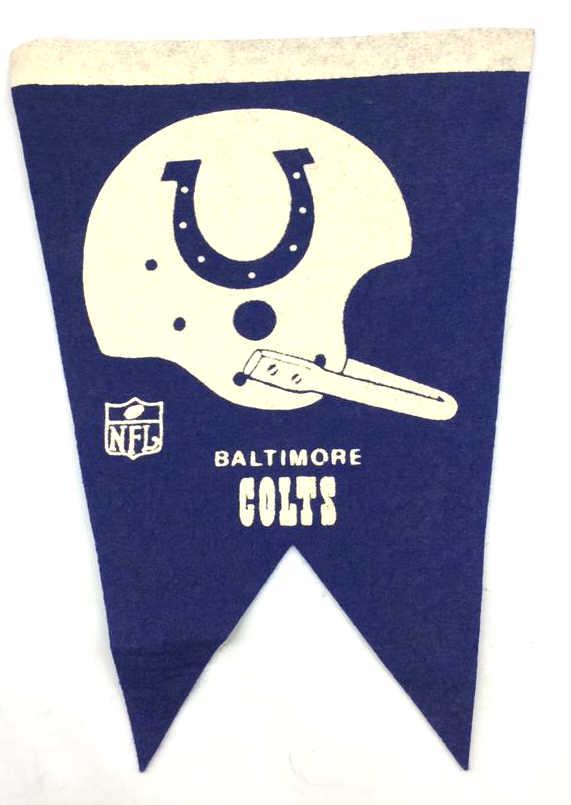 Vintage Baltimore Colts Felt Double Point Pennant: 8.25 inches by 11 inches, see photo