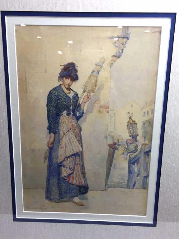Edward C. Clifford Watercolor Italian Lady Scene: 1927-1998, 21 inches by 25.25 inches, Signed in lower left corner, see photo