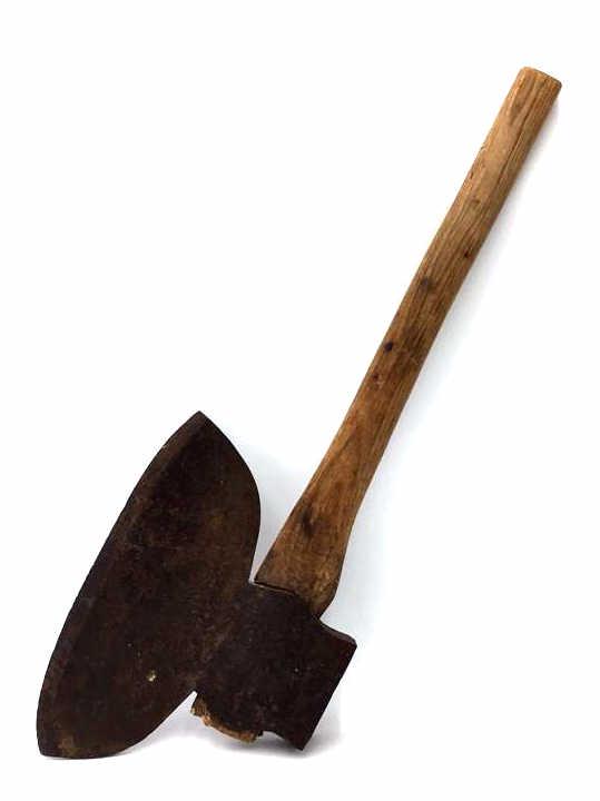 Antique Hand Forged Broad Axe: Marked on side of axe blade, with wooden handle, 25 inches long, blade measures 11.25 long, see photo