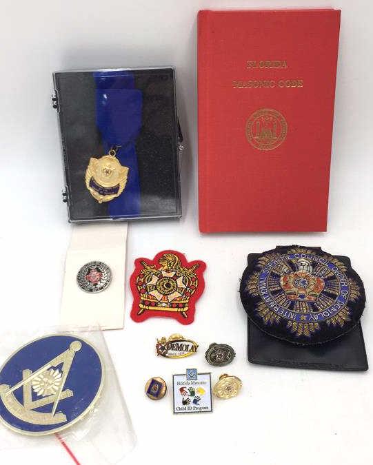 Masonic Collection: Book, Patches, Pins, "Order of Demolay", See photo