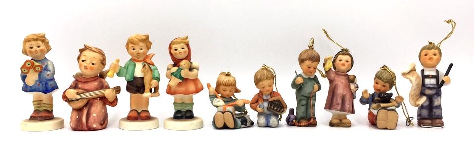 Lot of 10 Goebel Hummel Figurines: 6 Ornaments and 4 Figurines, largest measures 3.5 inches, See photo