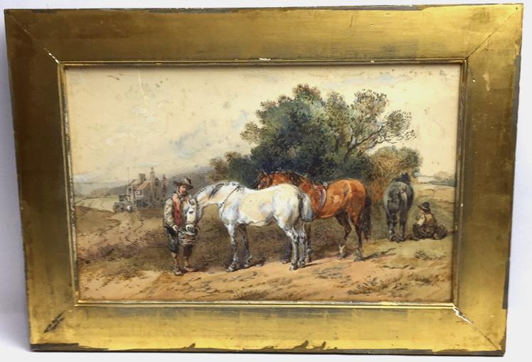 Harden Sidney Melville Farmer and Horse Scene: 1824-1894, oil on board, 18.25 inches by 13 inches, Signed in lower left corner, see photo