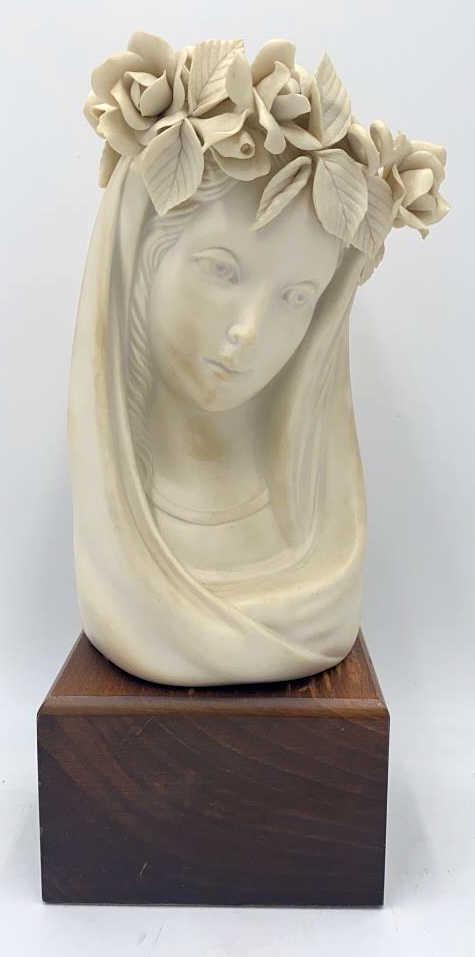 Cybis White Porcelain Virgin Mary Madonna Bust: 11 inches by 4 inches, signed on back, see photo