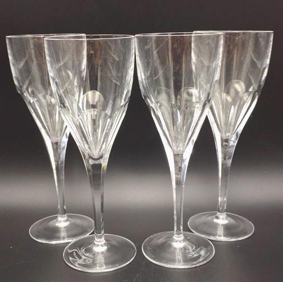 4 Crystal Glass Wine Stems: 7.5 inches tall, no damage at time of inspection, see photo