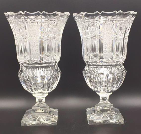 Pair of Vintage Brilliant Glass Wine Coolers: 12 inches tall, unmarked, with some damage, see photo