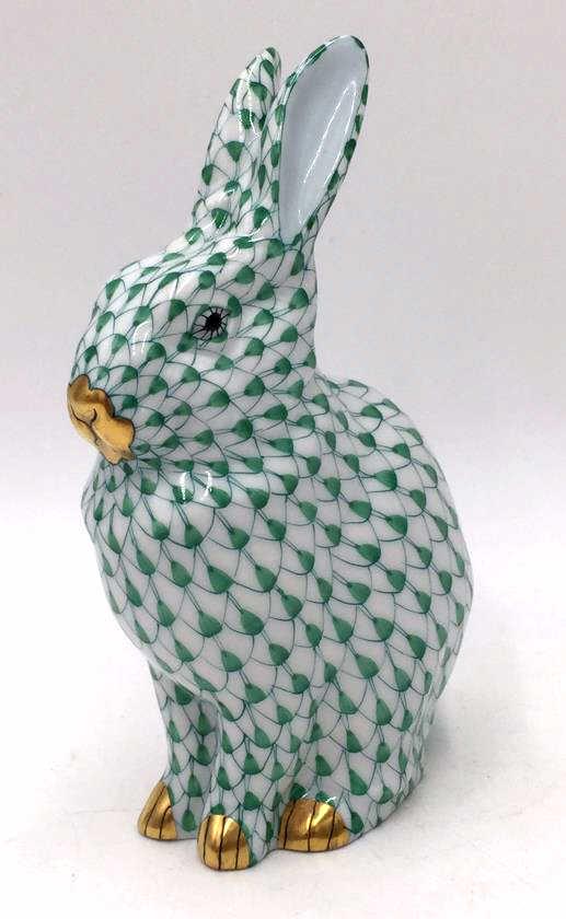 Herend Green Fishnet Rabbit Figurine: 5.25 inches tall, Hallmarked "5327 - 17 - J91", no damage at time of inspection, see photo