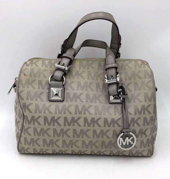 Michael Kors Gray Grayson Satchel: No shoulder strap, 11 inches by 9 inches, see photo