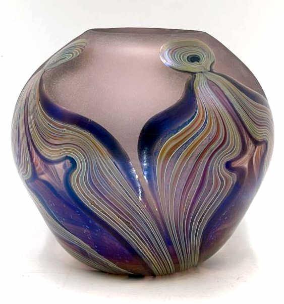 Mel Munsen (American, 1946) Art Glass Vessel: 4.75 inches by 5.25 inches, signed and dated 1973 on bottom, see photo