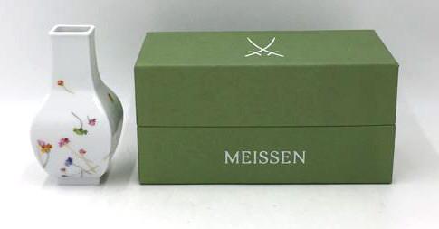 Vintage Meissen Floral Vase: With original box, marked on bottom, 5 inches, see photo