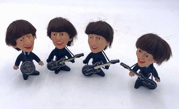 4 Beatles 1964 Remco Big Head Doll Figures: Beatles 1964, measuring 4.5 inches tall each approximately, see photos
