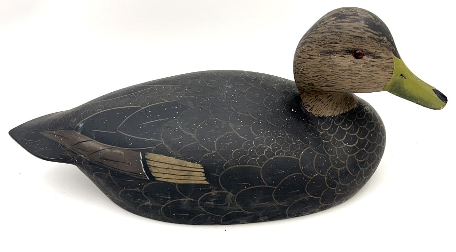 Vintage Handcrafted Ken Harris Duck Decoy: Woodville, N.Y., signed on bottom, glass eyed, 15 inches by 6.25 inches, see photos