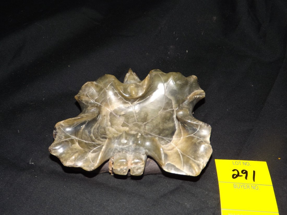 Soapstone Carved Leaf Ashtray: Soapstone Carved Leaf Ashtray, marked China