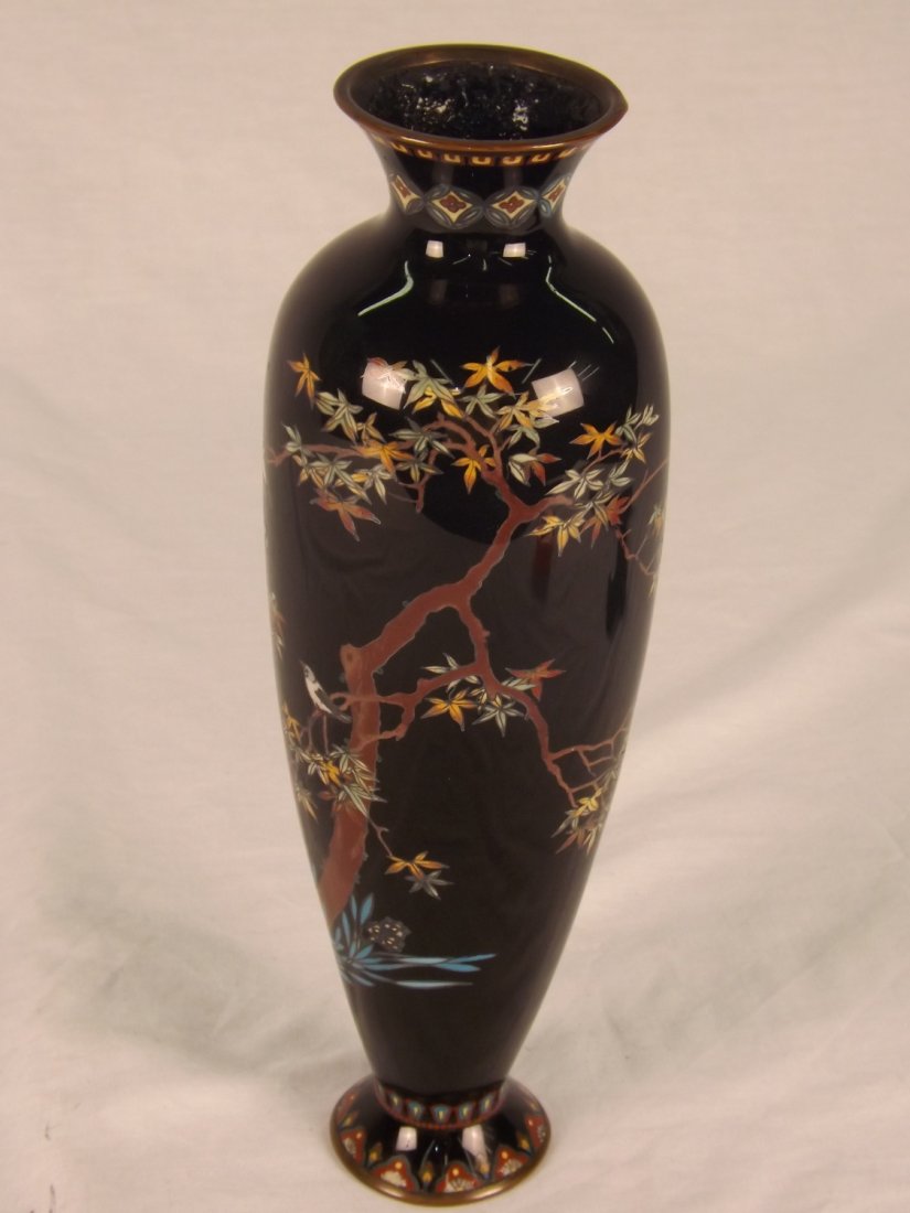 Japanese Ando Jubei Style Cloisonne Vase: Japanese Ando Jubei style vase, silver wire cloisonne, measuring 13" tall