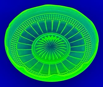 Round Green Vaseline Glass Bowl