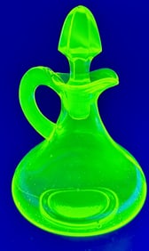 Vintage Green Vaseline Glass Cruet with Stopper