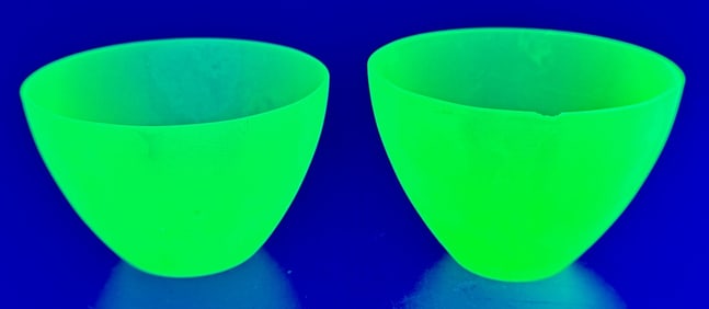 Pair Satin Yellow Vaseline Glass Small Cups