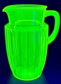 Vintage Green Vaseline Glass Paneled Pitcher
