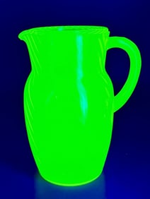 Vintage Green Vaseline Glass Spiral Swirl Pitcher